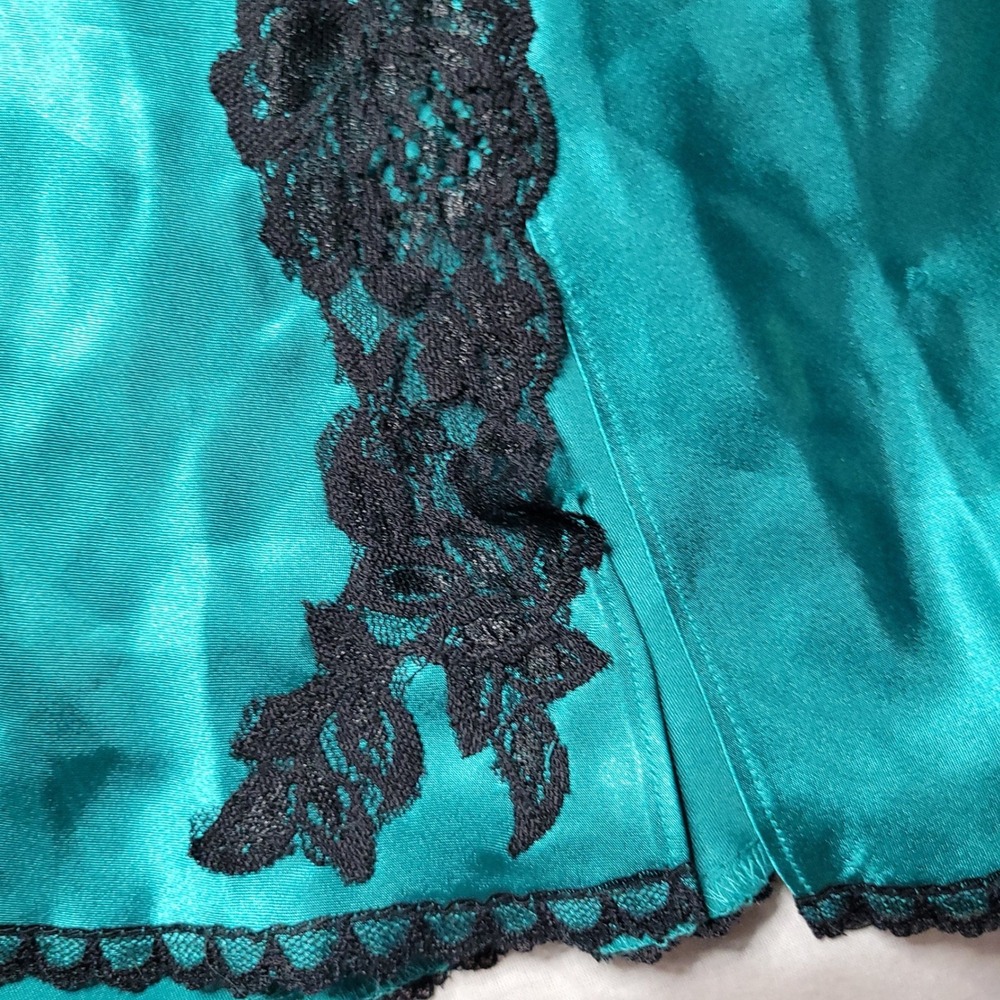 Fredericks of Hollywood Teal Satin Lace Trim Chemise Nightgown 6445 NEW Large - Picture 2 of 12
